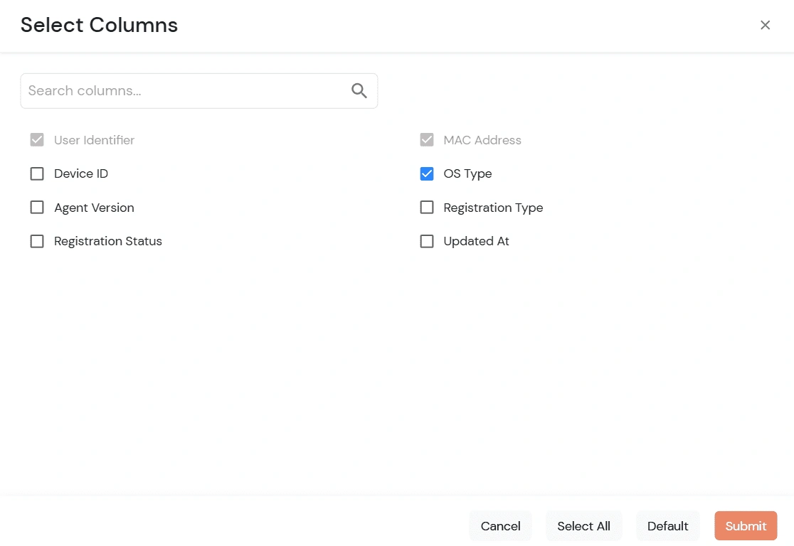 Adaptive Authentication: Select Columns