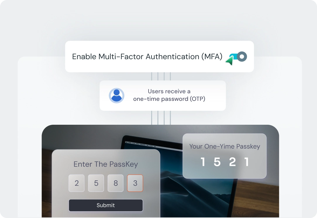 Step 3: Multi-factor authentication setup with SMS, email, or authenticator app OTP
