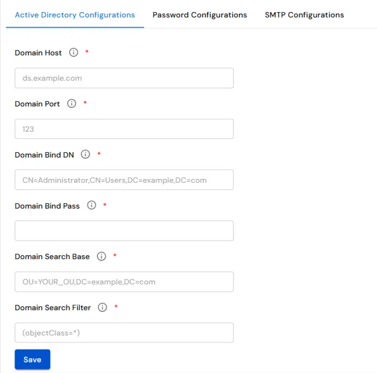 AD settings tab in miniOrange DLP dashboard for server configuration