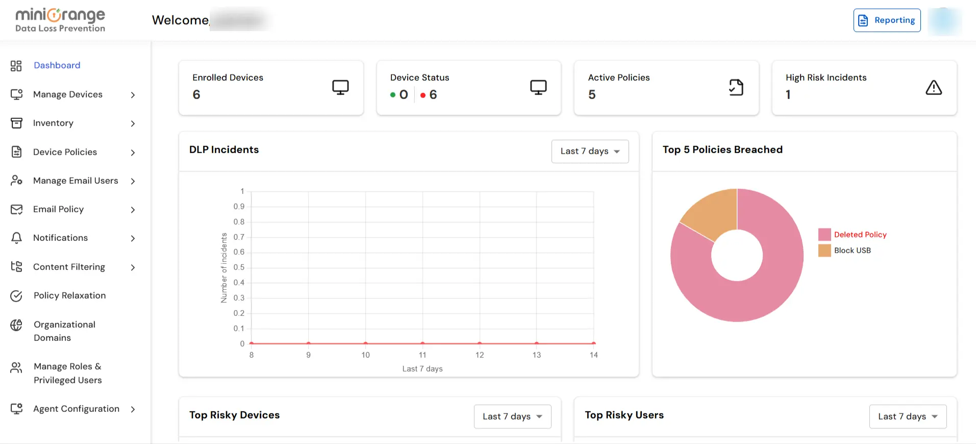 miniOrange DLP compliance and password policy setup | Admin dashboard 