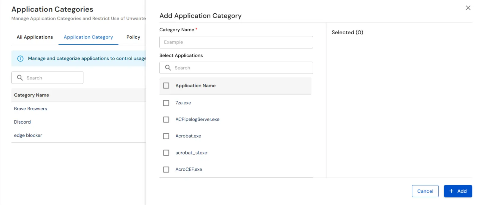 Add App Category page for grouping applications in Desktop Apps policy