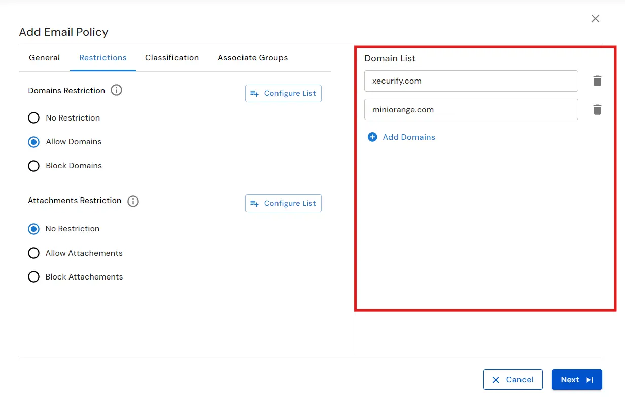 : Email DLP for Email Security | Allow Domains