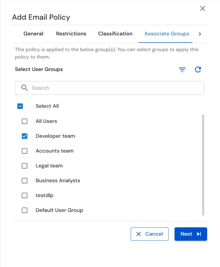 : Email DLP for Email Security  | Associate Policy