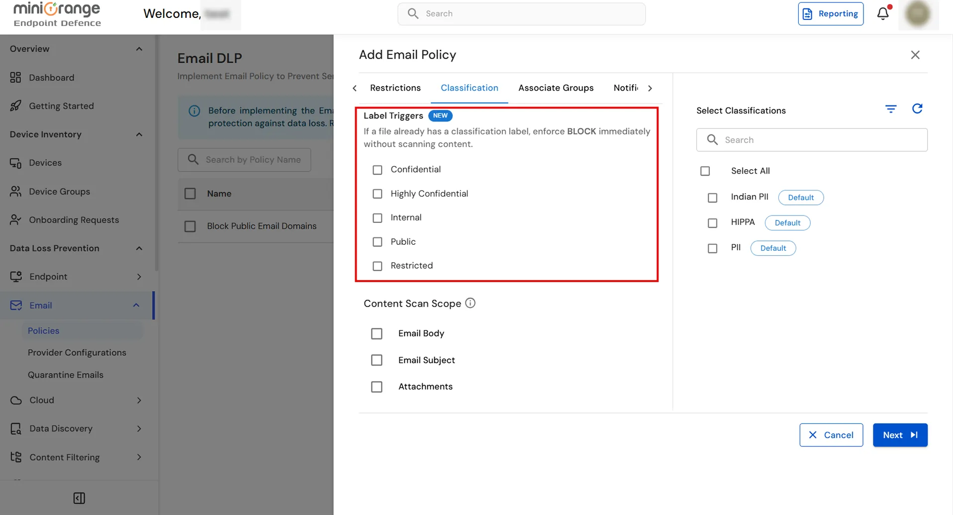 : Email DLP for Email Security | Configure Label Triggers