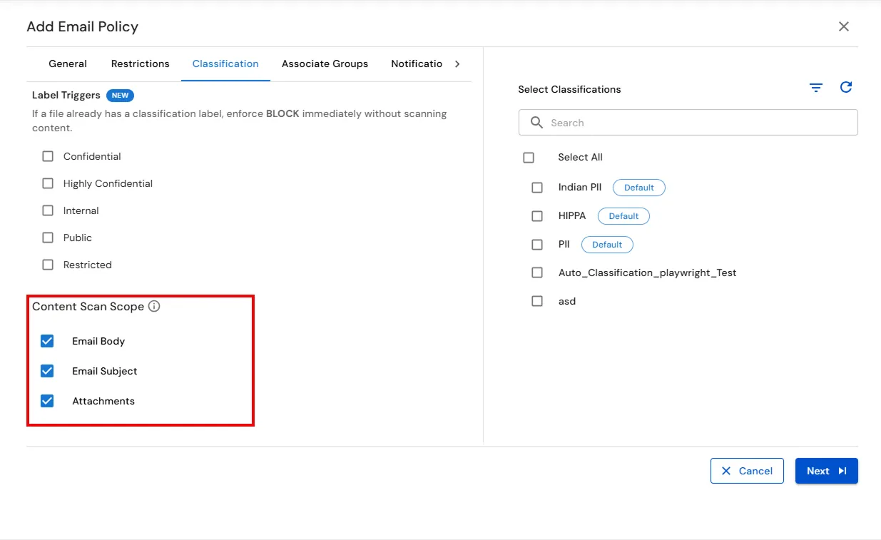 : Email DLP for Email Security | Configure Content Scan Scope