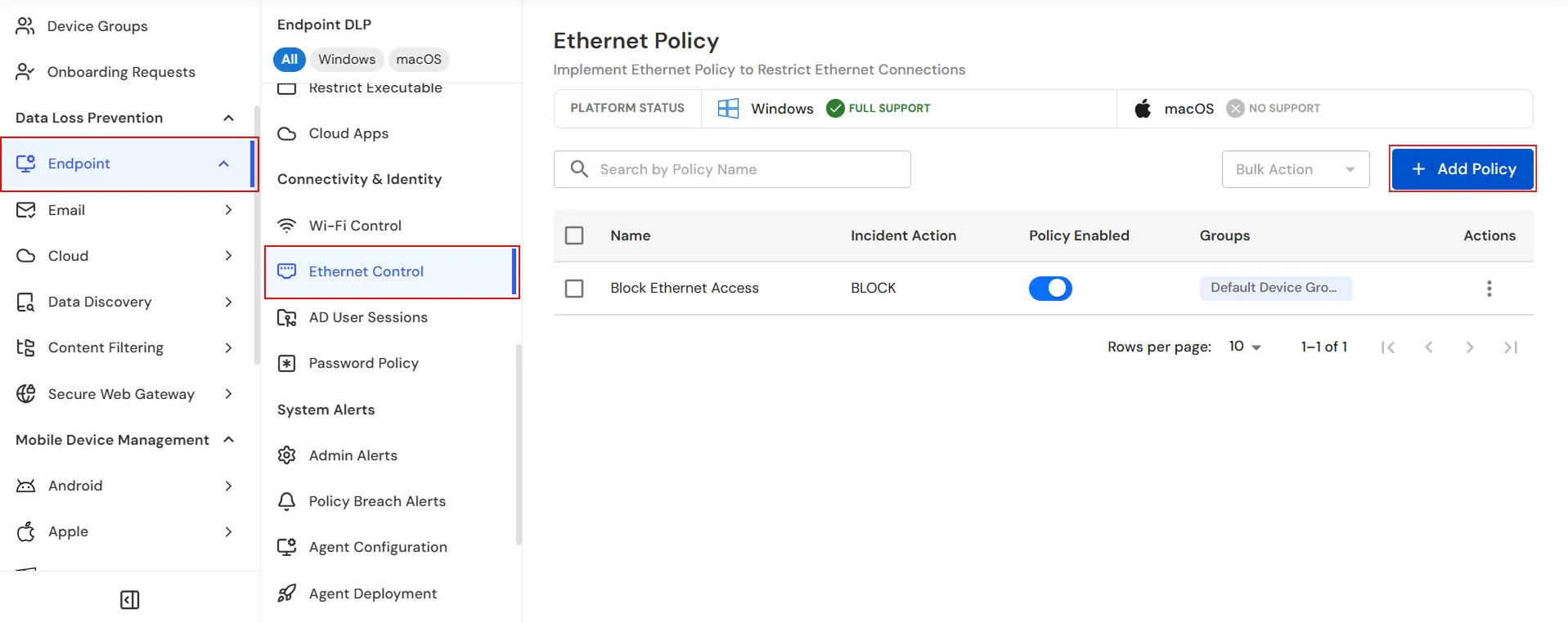 Add a new Ethernet Policy