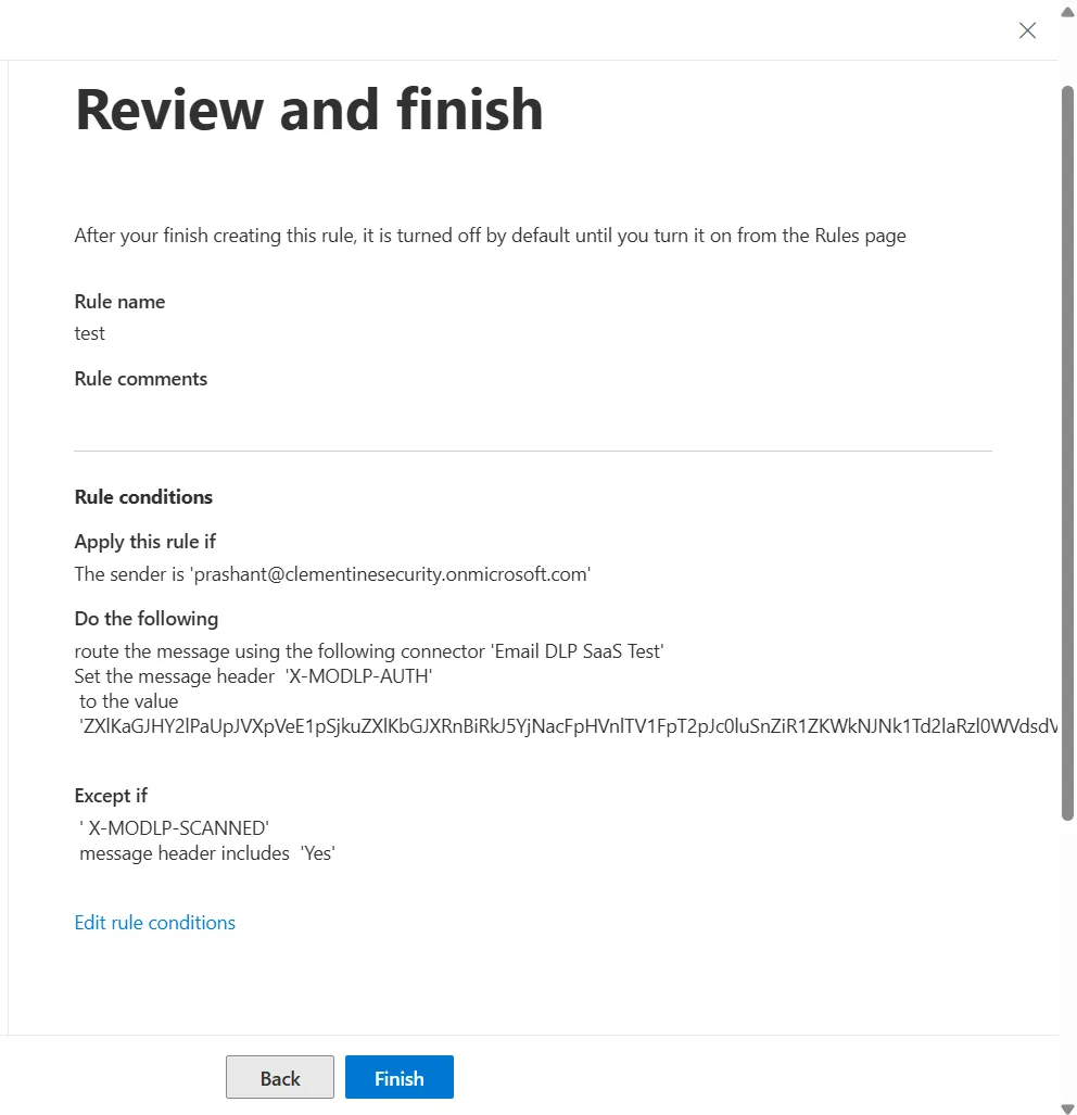 miniOrange Email DLP setup with Microsoft Outlook | Finish Rule Setup