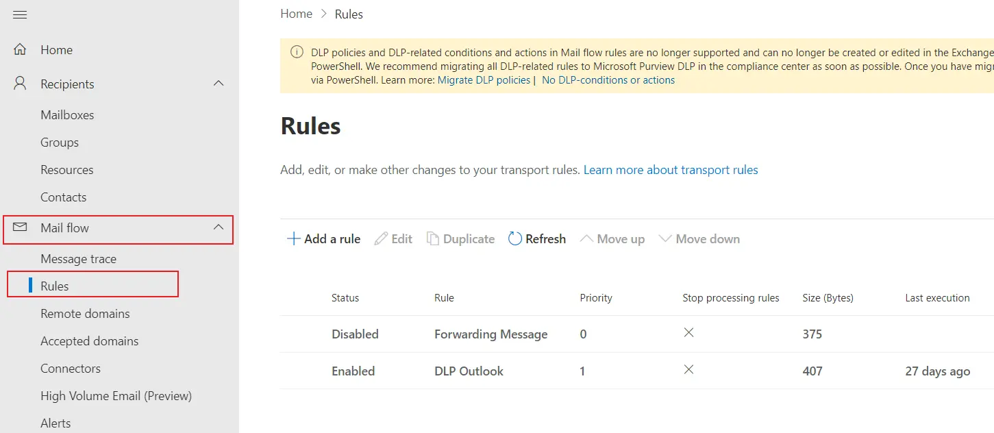 miniOrange Email DLP setup with Microsoft Outlook | navigate to rules tab