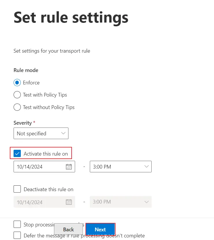 miniOrange Email DLP setup with Microsoft Outlook | Proceed to Set Rule Settings