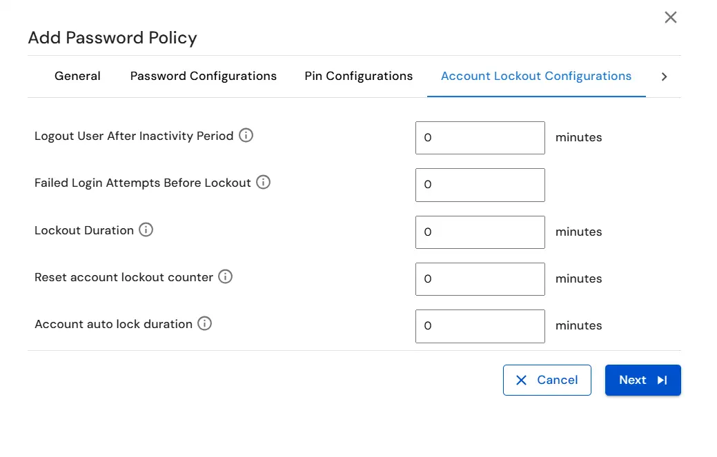 miniOrange DLP Account Lockout Settings for failed login attempts and lockout duration