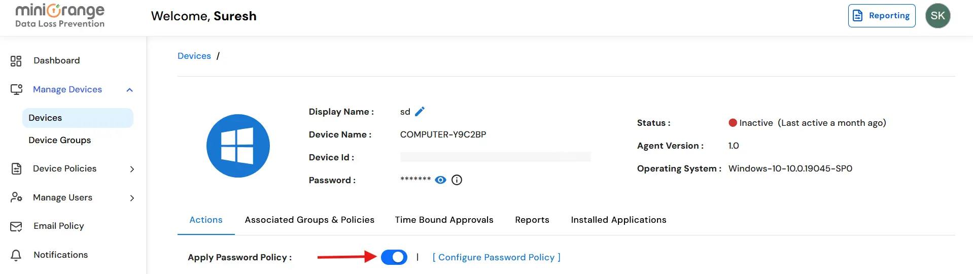 miniOrange DLP compliance and password policy setup | Apply password policy