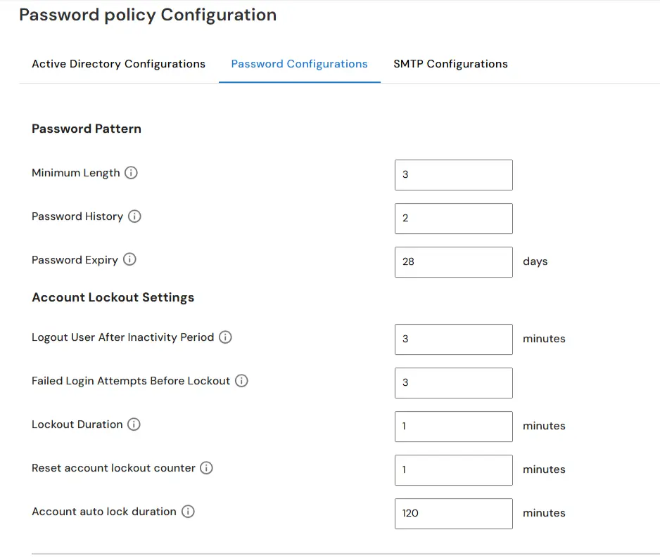 miniOrange DLP compliance and password policy setup | Password Configurations tab