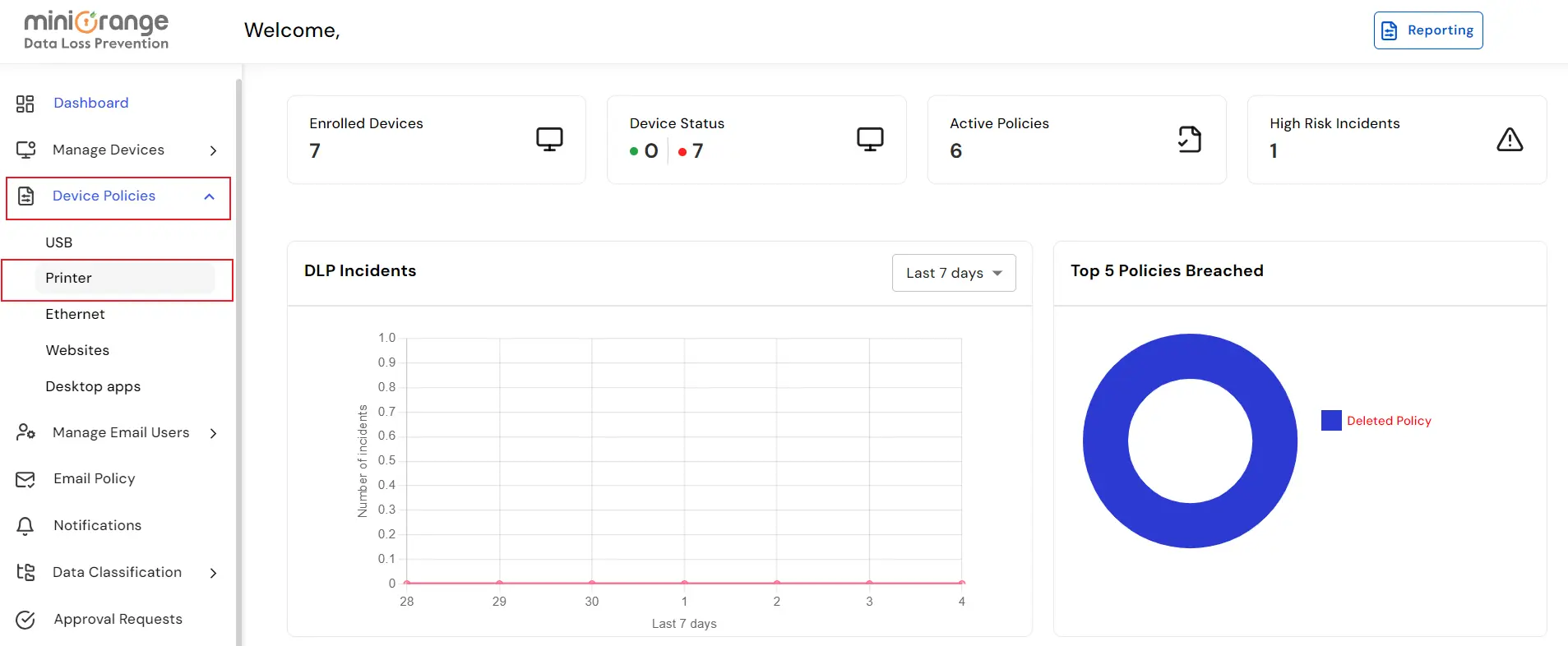 miniOrange DLP Printer Policy Setup | Configuring Printer Policy in miniOrange DLP Dashboard