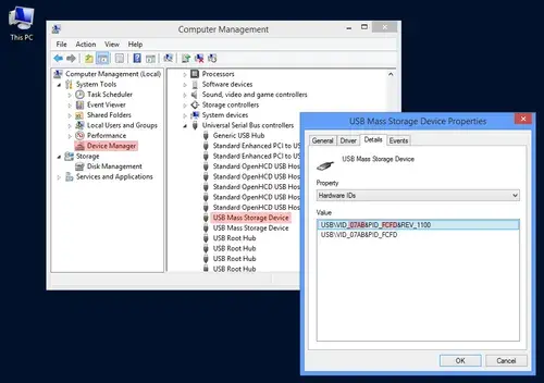 miniOrange DLP Device Manager Hardware IDs showing USB VID and PID for policy configuration