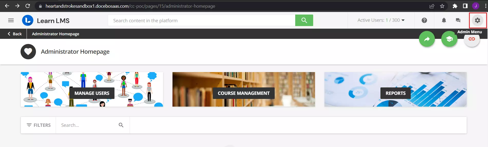 Docebo Single Sign On (SSO) user dashboard