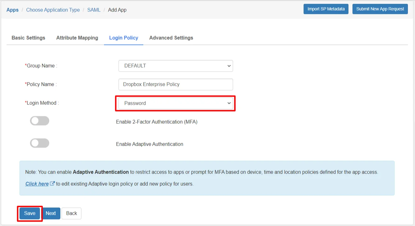 Dropbox SSO: Add Policy