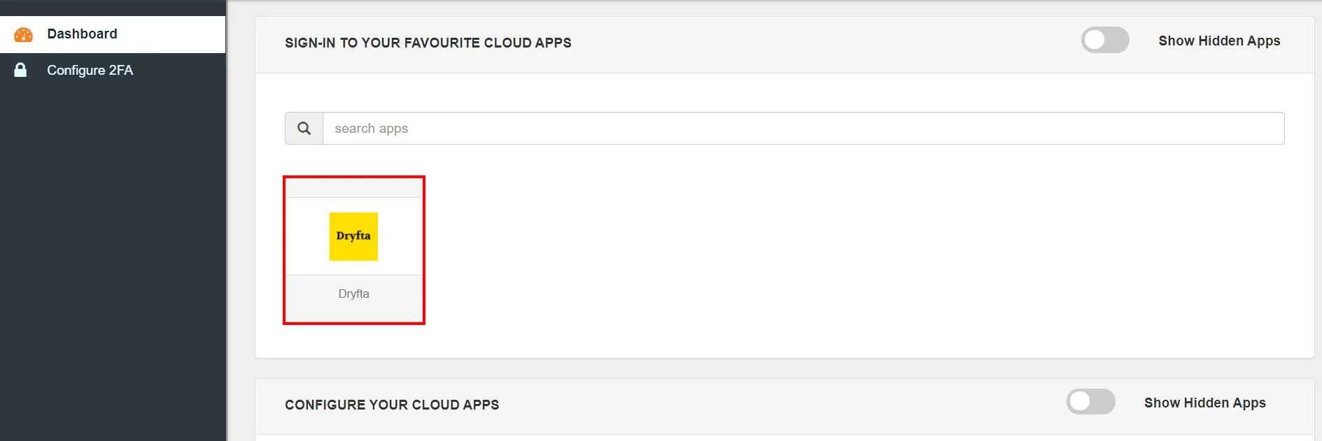 Dryfta Single Sign-On (SSO) manage apps