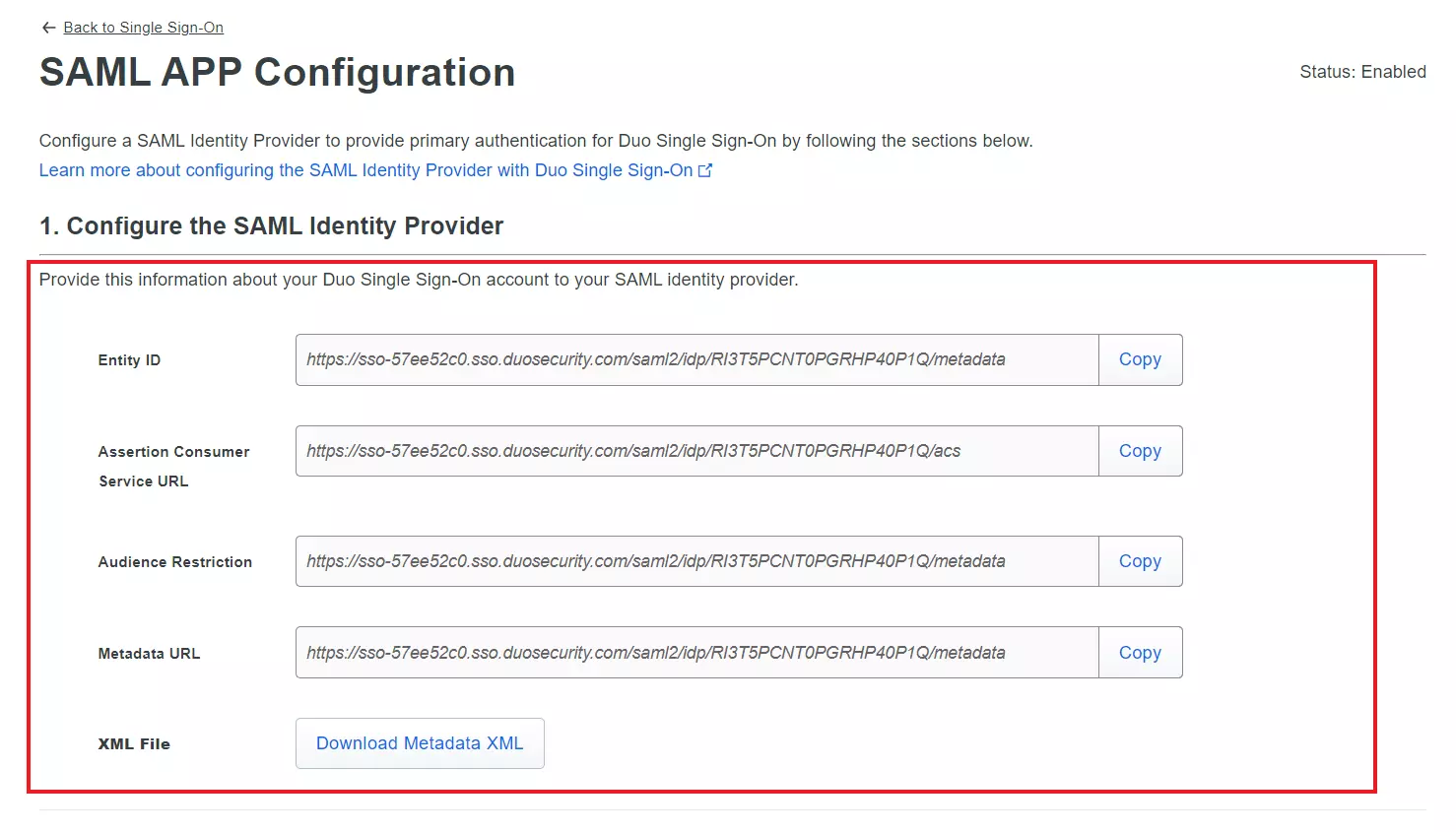 Download Metadata | Duo SAML SSO Login