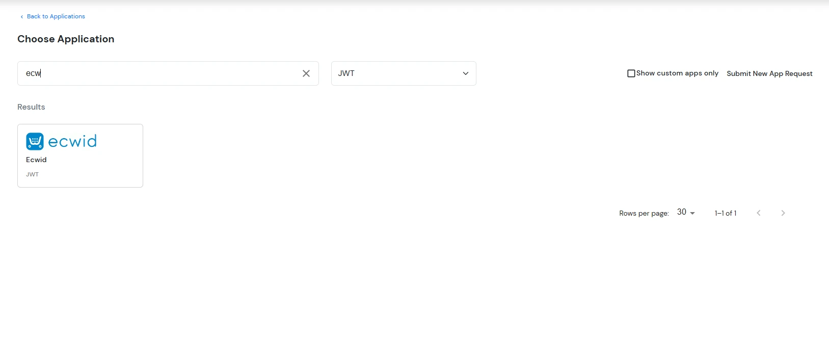 Configure JWT application: Search Ecwid JWT application