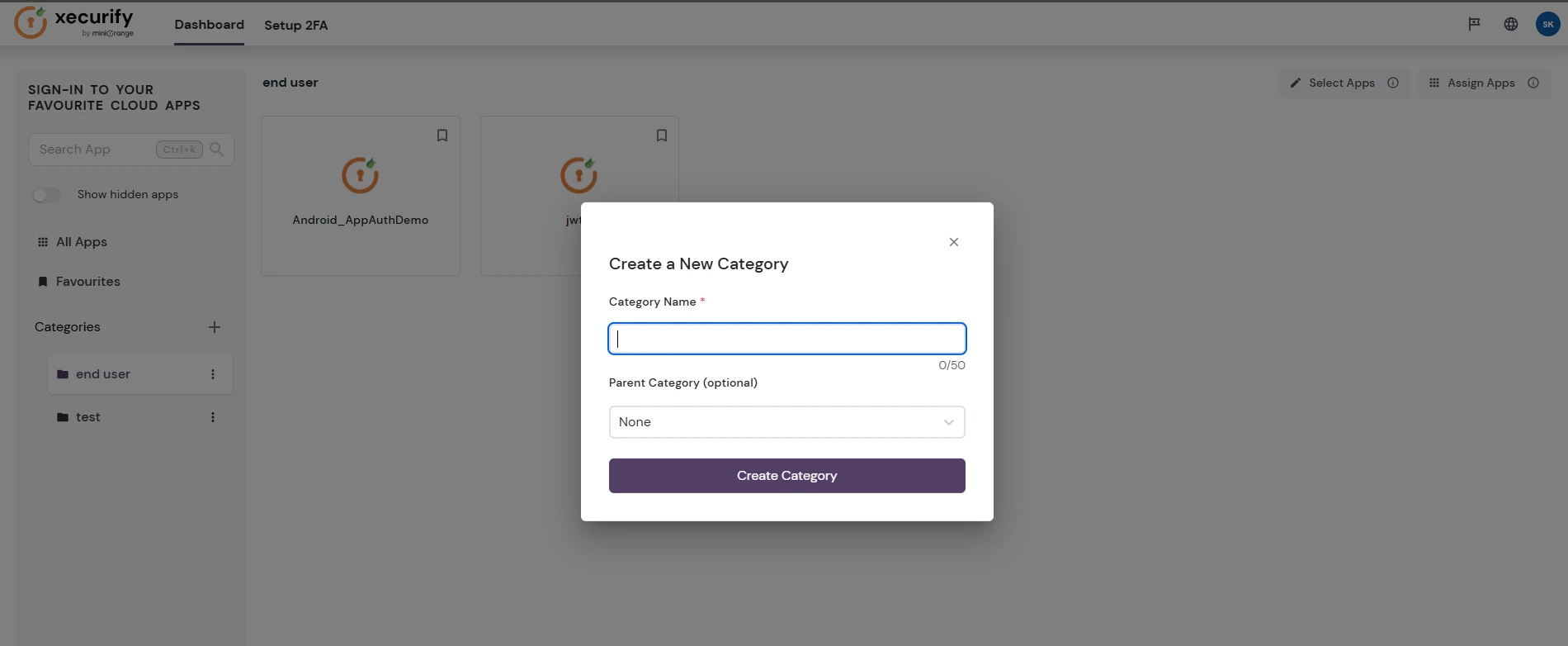 miniOrange Identity Platform End User Self-Service Portal: Category Details