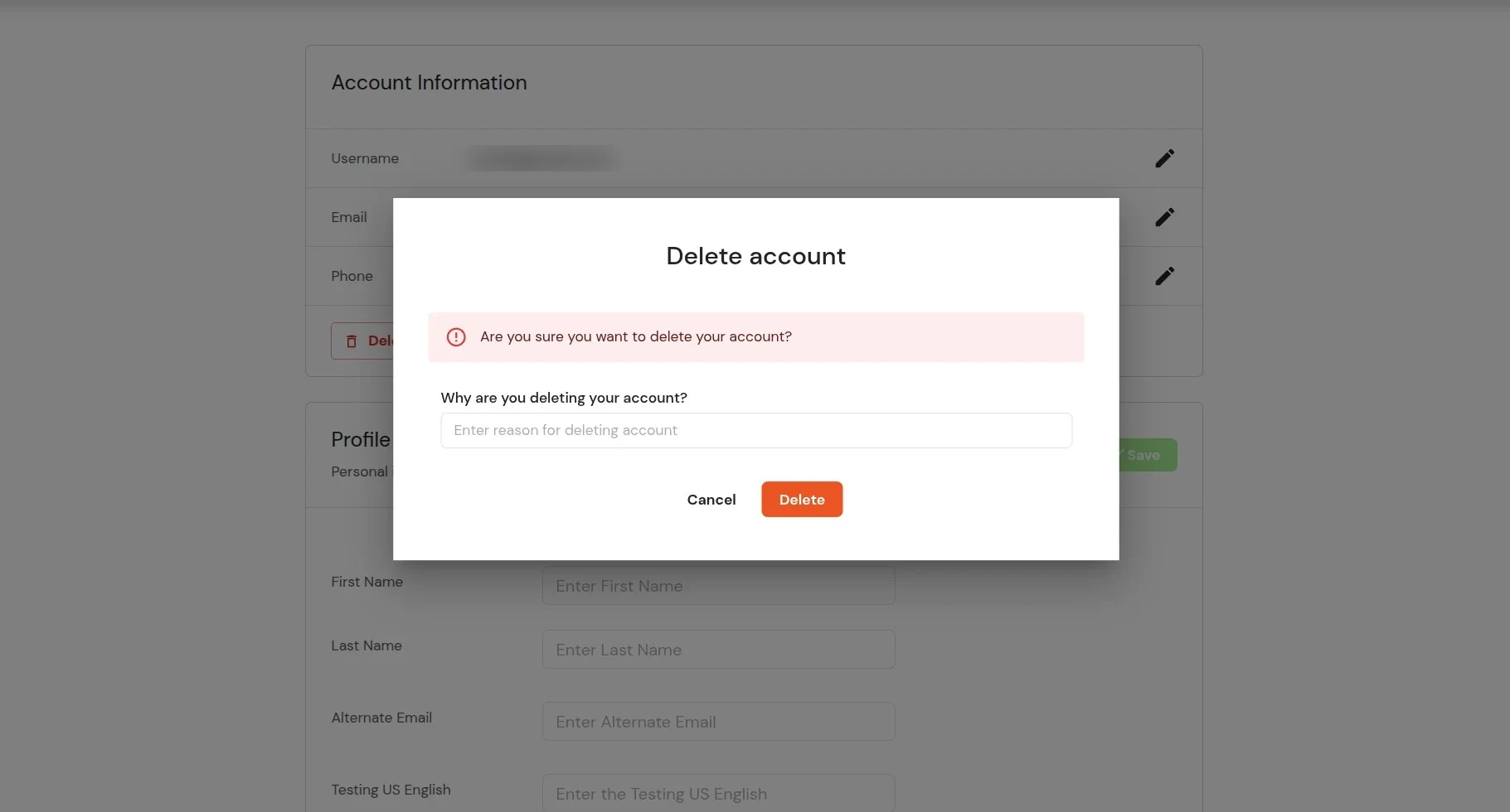 Delete Account