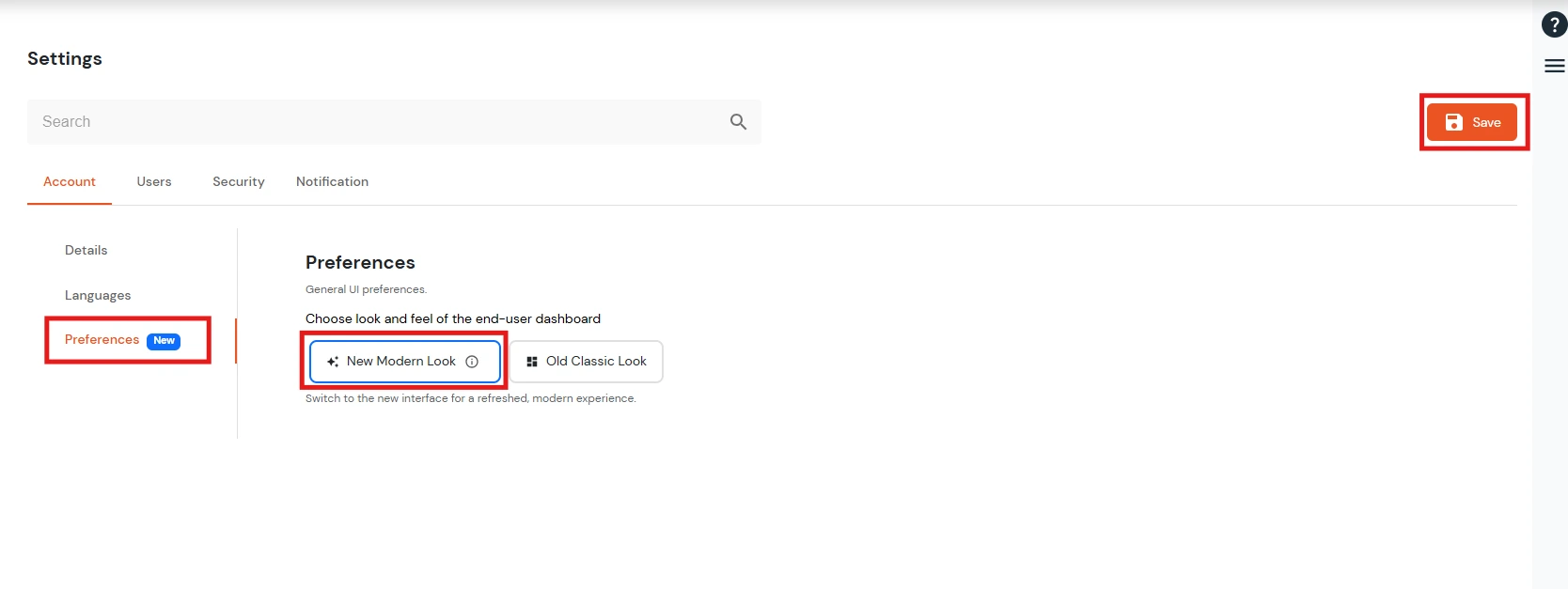 miniOrange Identity Platform End User Self-Service Portal: End User Dashboard Prefrences
