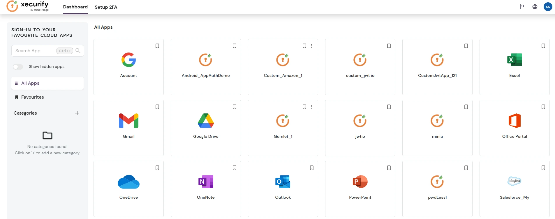 miniOrange Identity Platform End User Self-Service Portal: End User Dashboard