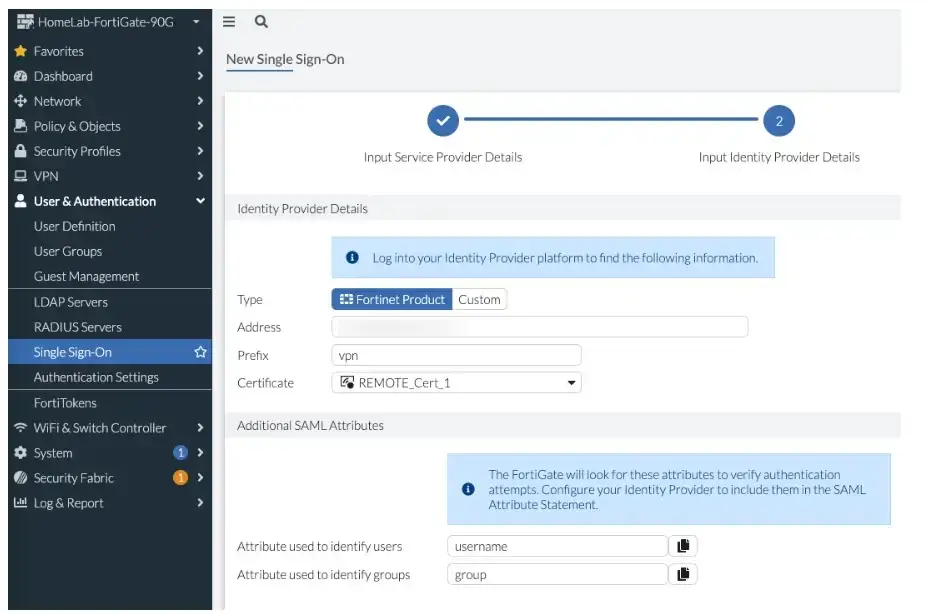 Fortinet Single Sign-On (SSO): IdP details