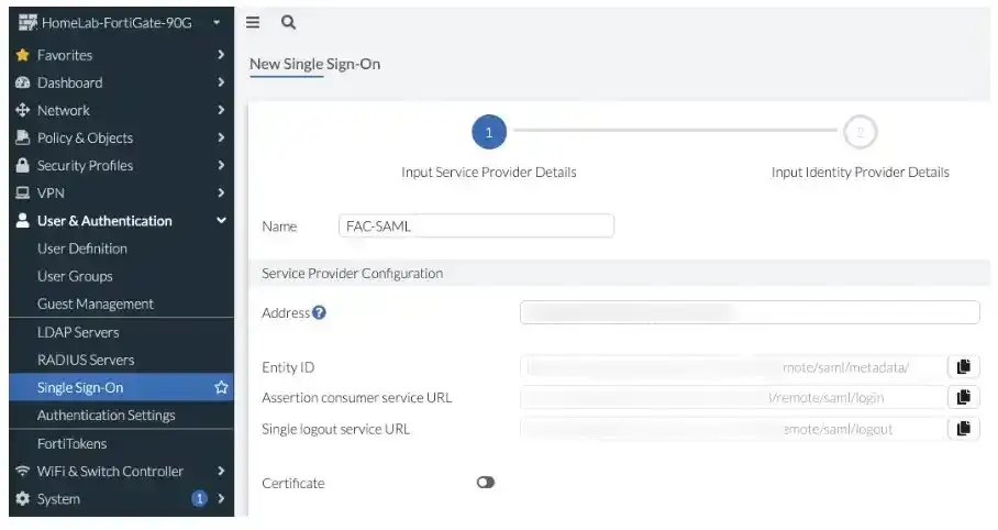 Fortinet Single Sign-On (SSO): IdP details