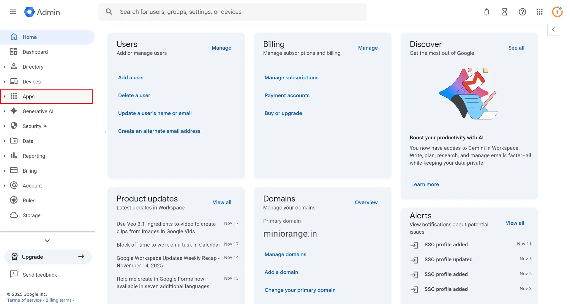 Google Workplace SMTP configuration: Apps
