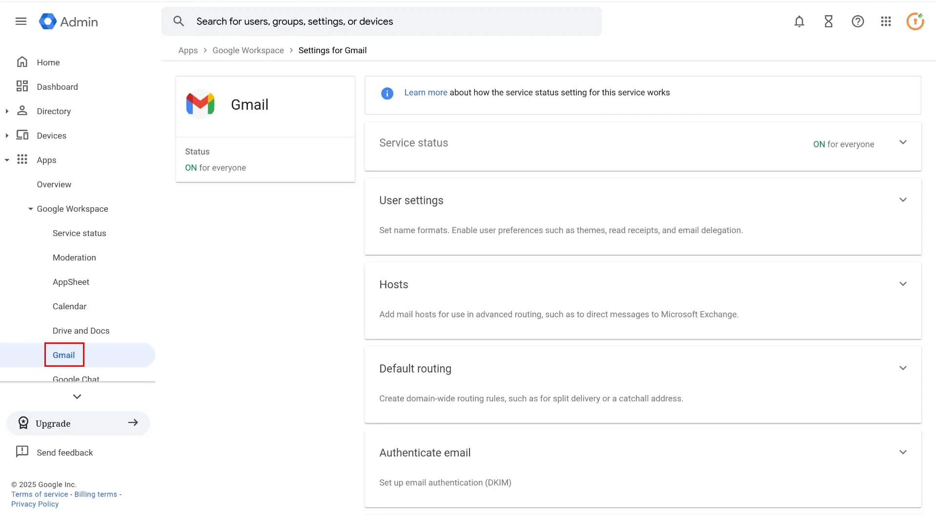 Google Workplace SMTP configuration: Gmail