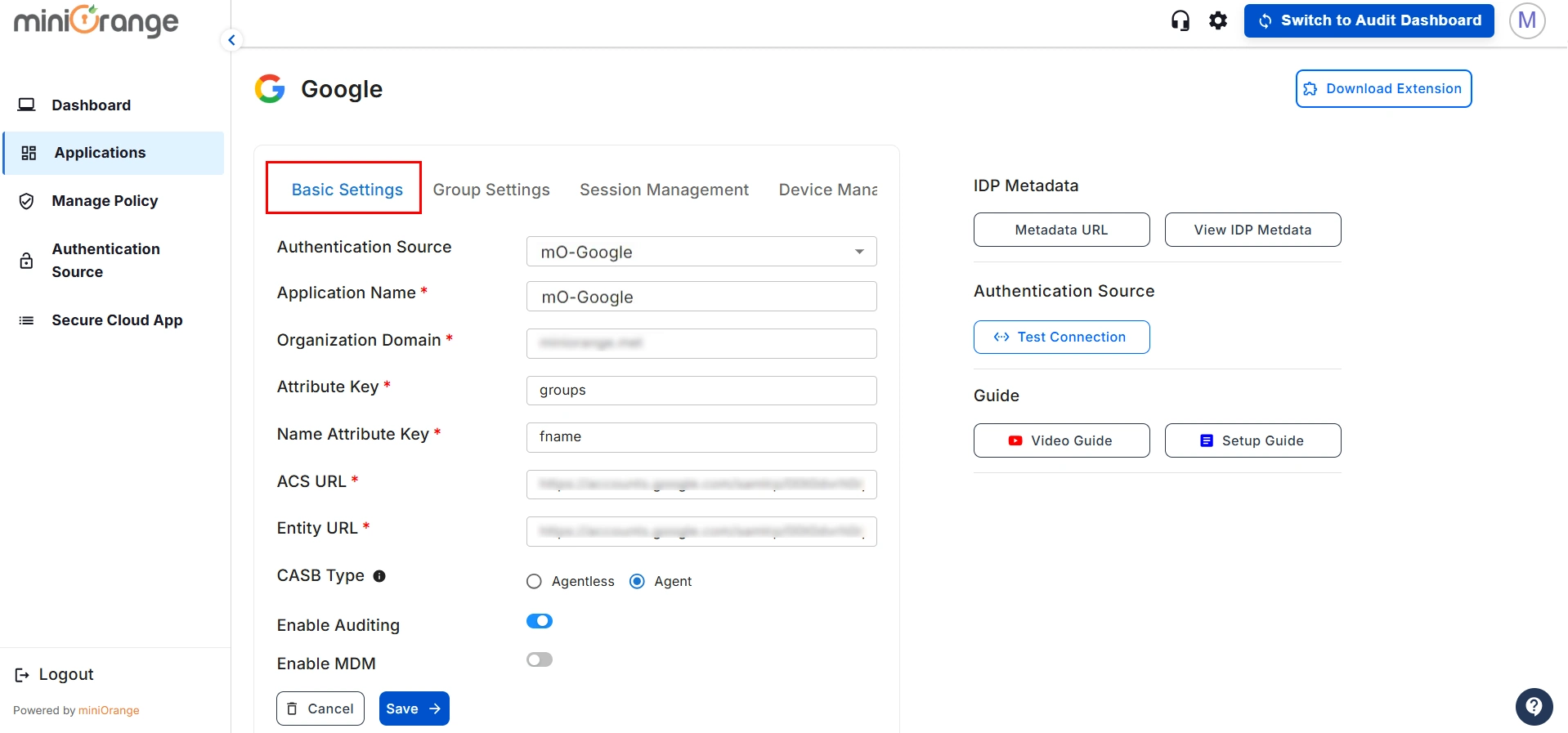Google CASB Basic Settings change any configuration