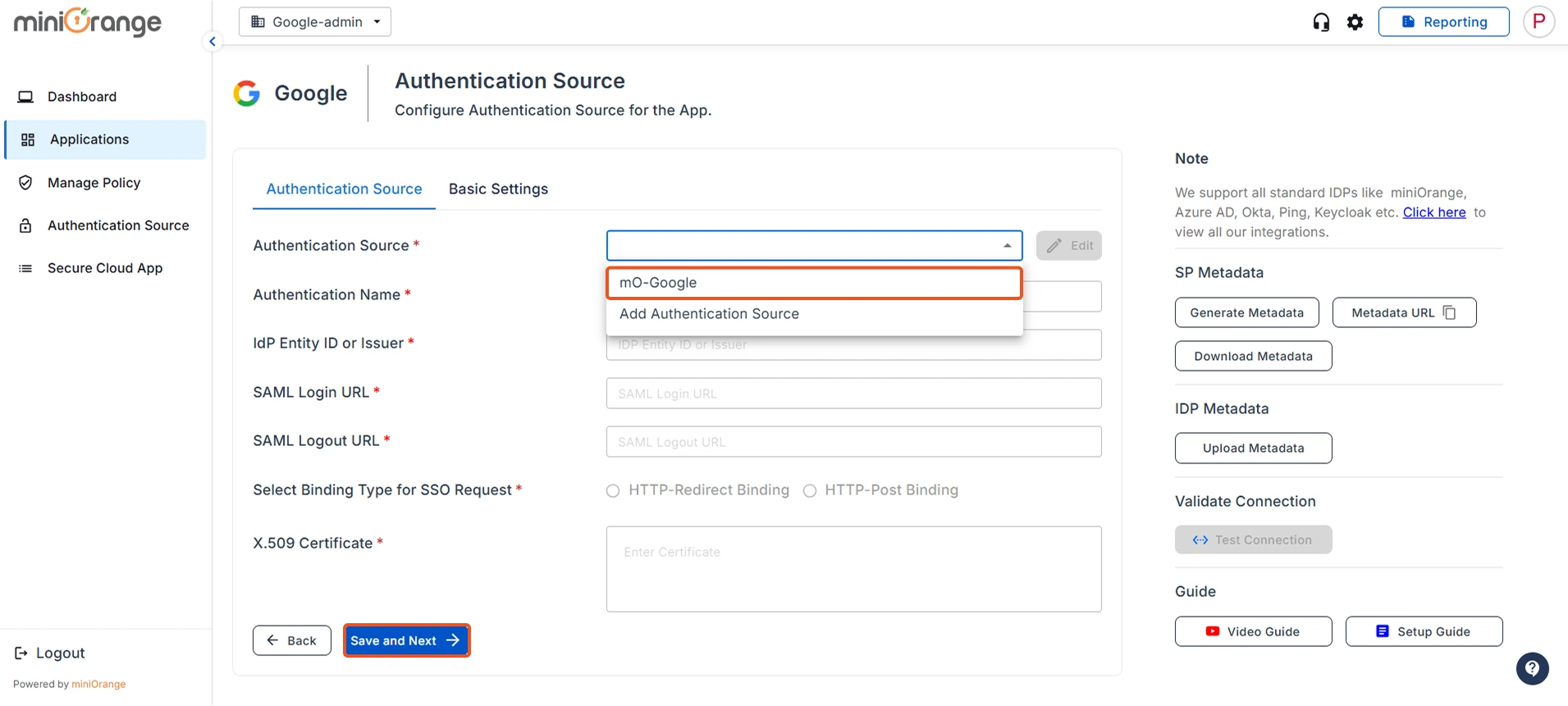 Google workspace with authentication source