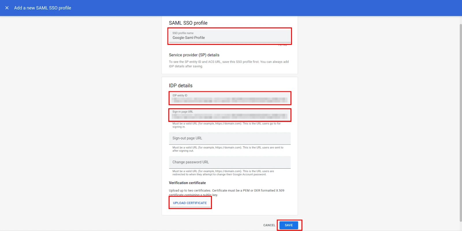 Google CASB SAML Profile IDP Details
