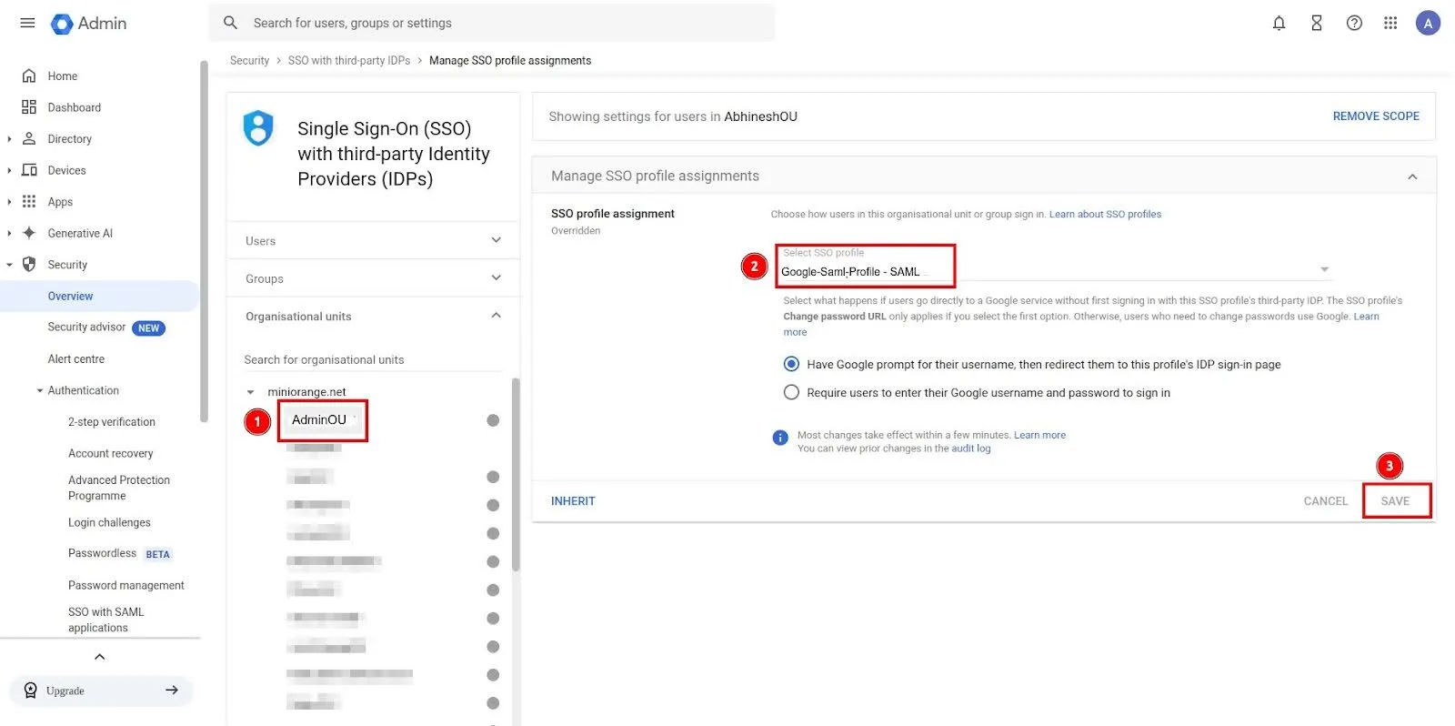created organisational unit Google Apps