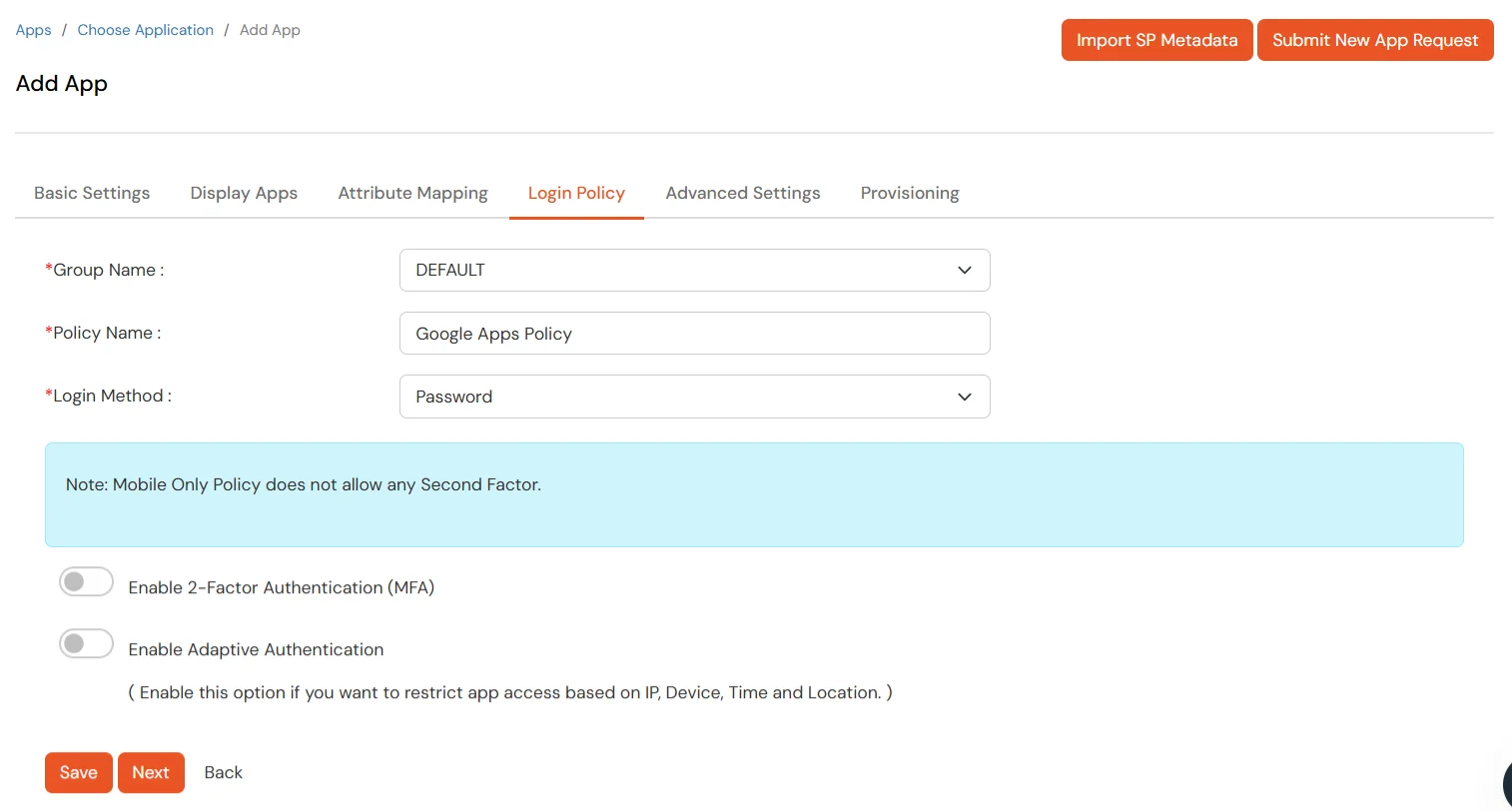 Google Apps 2FA (Two-Factor Authentication) : add policy