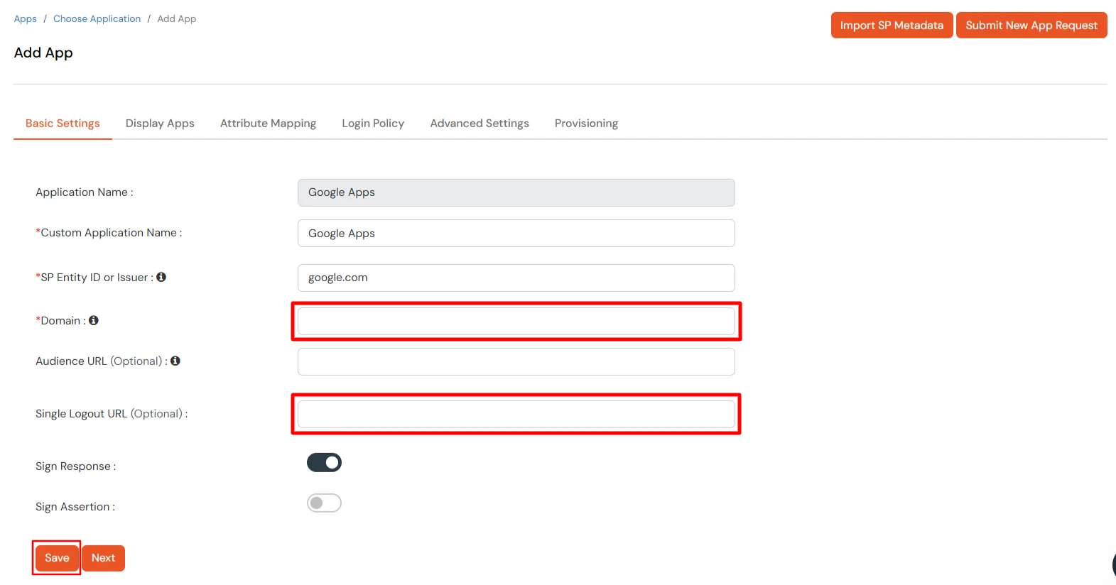Google sso (Single Sign-On) configuration
