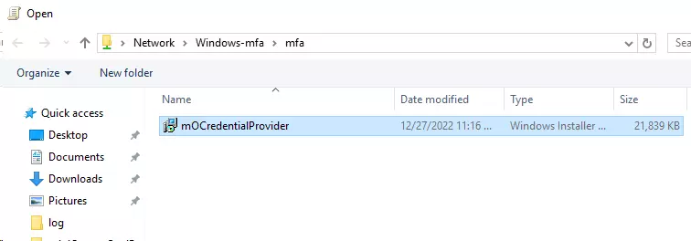 2FA/MFA for Windows Logon and RDP - Windows Credential Provider : Browse to shared folder and Select moCredentialProvider.msi