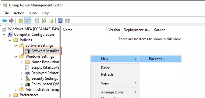 2FA/MFA for Windows Logon and RDP - Windows Credential Provider : Right click Software installation and select New > Package