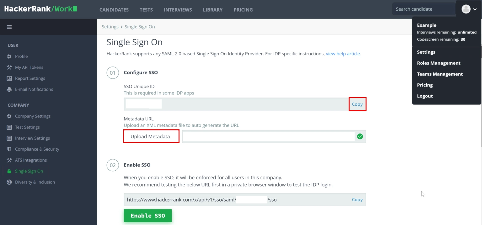 HackerRank Single Sign-On (sso): HackerRank configuration
