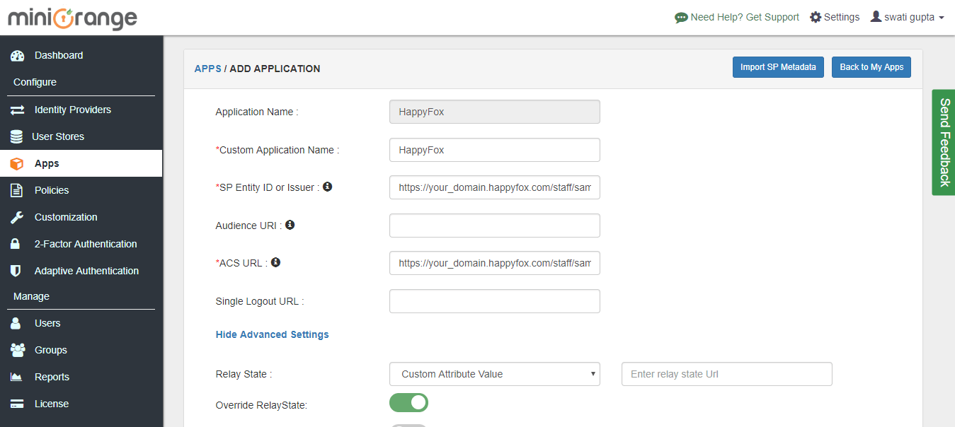 happyfox sso configuration steps