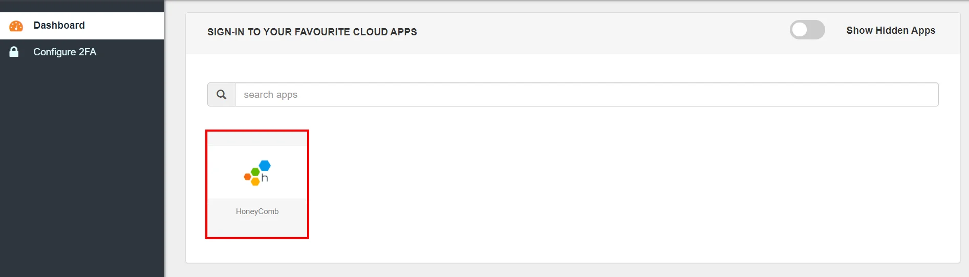 HoneyComb Single Sign-On (SSO) manage apps