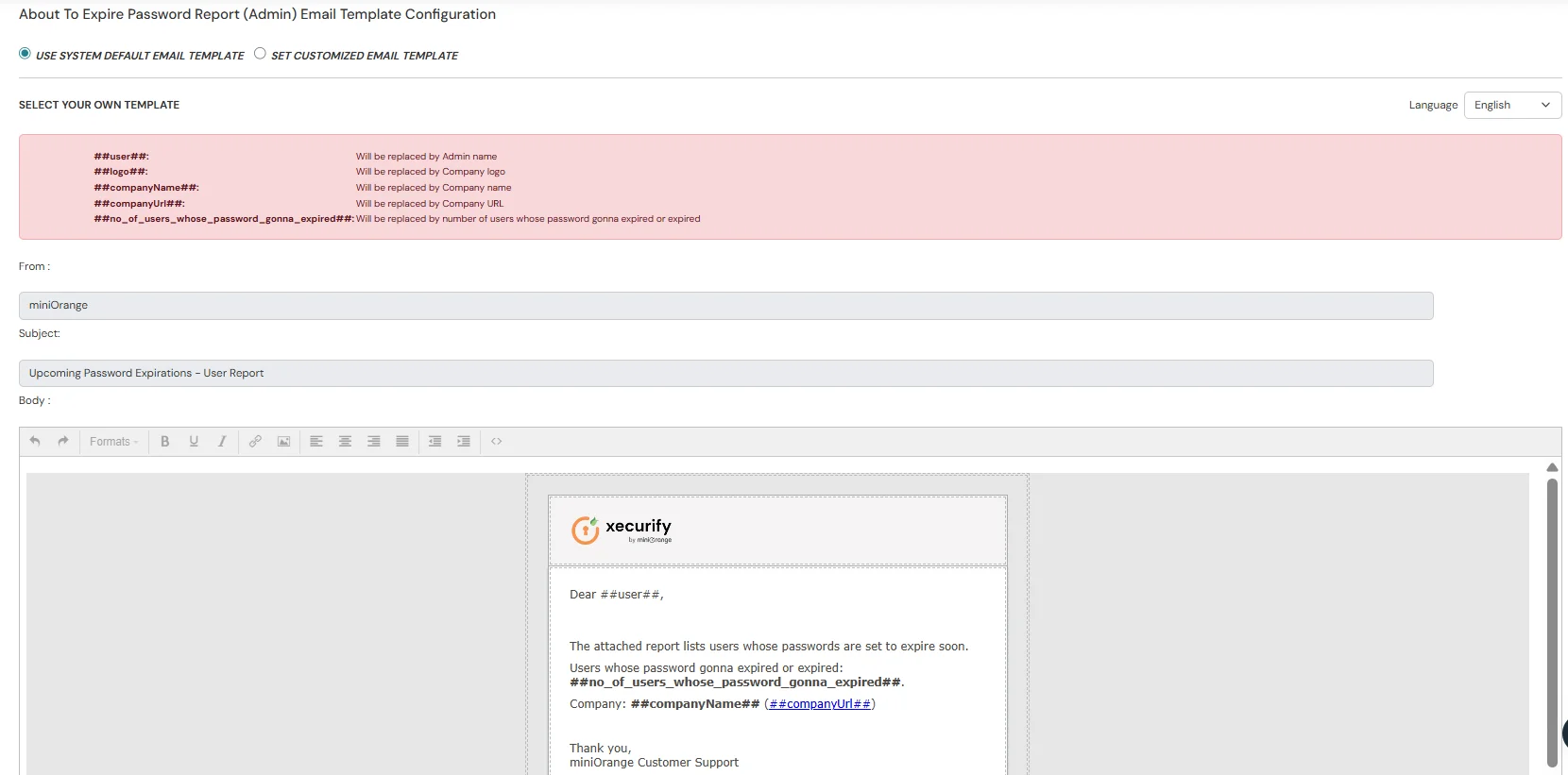 About to Expire Password Report in Admin Handbook