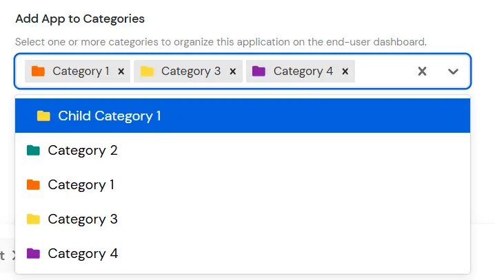 miniOrange Identity Platform Admin Handbook: Add App to Categories while editing an application