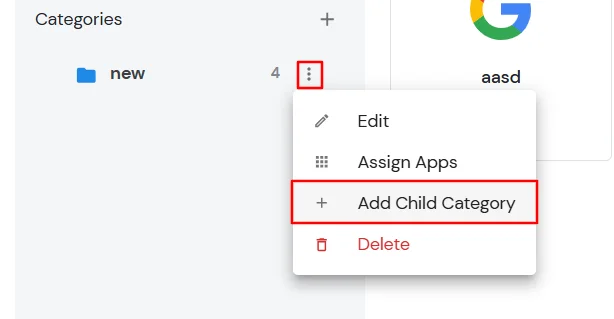 miniOrange Identity Platform Admin Handbook: Add a child category