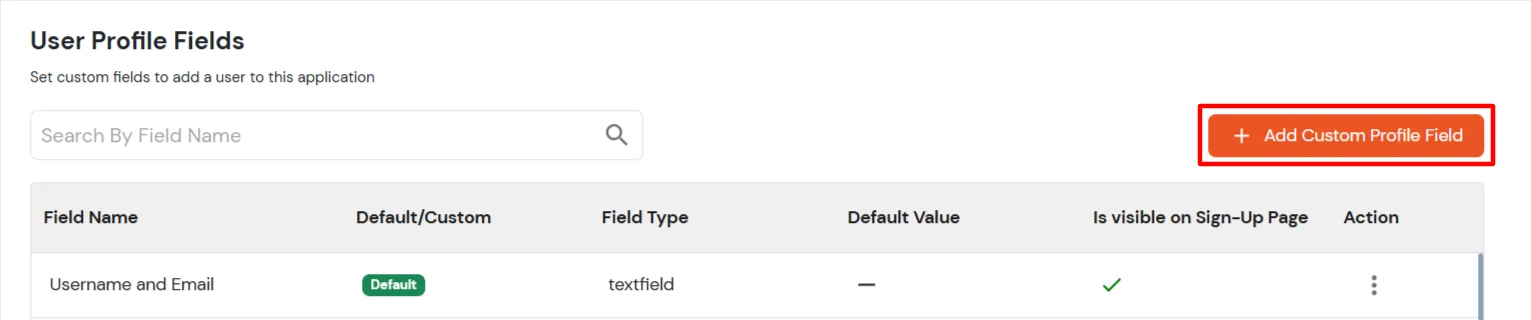 miniOrange Identity Platform Admin Handbook: Add Custom Profile Field button
