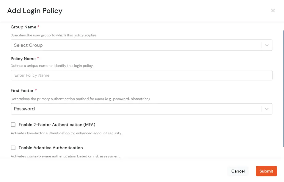miniOrange Identity Platform Partner Portal Handbook: Provide the details to add a login policy