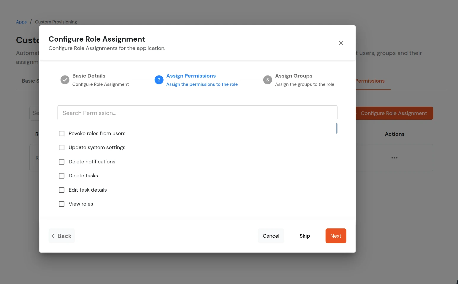 Custom Provisioning App - Assign Permissions Setting