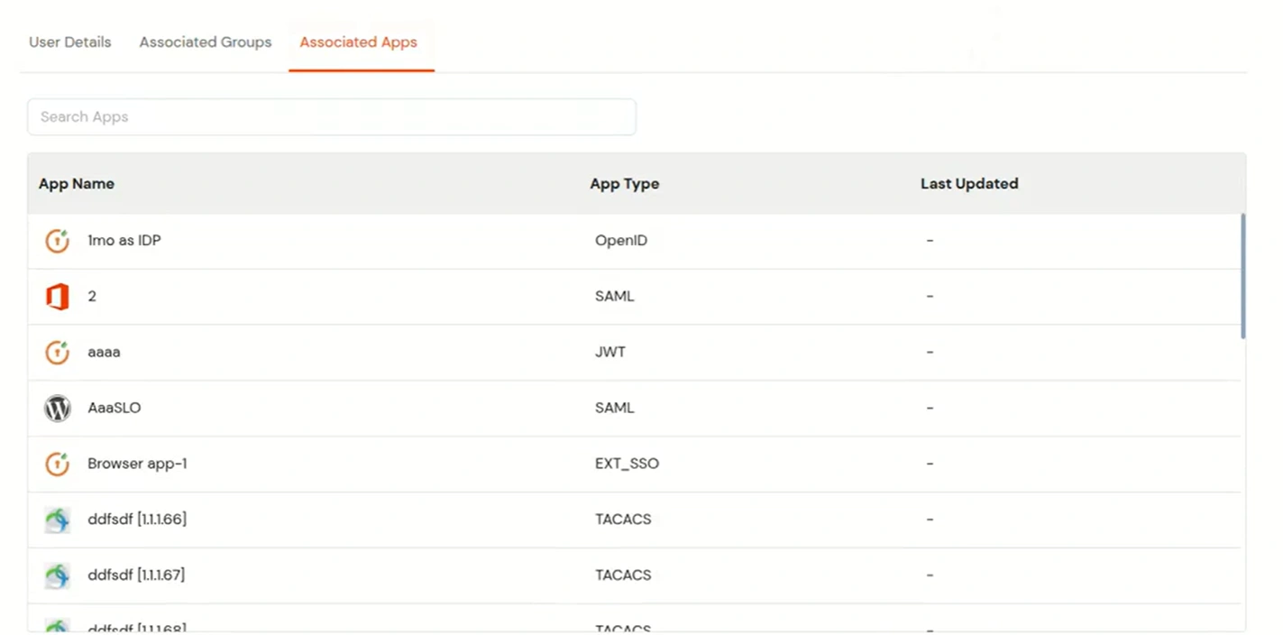 miniOrange Identity Platform Admin Handbook: Associated Apps tab