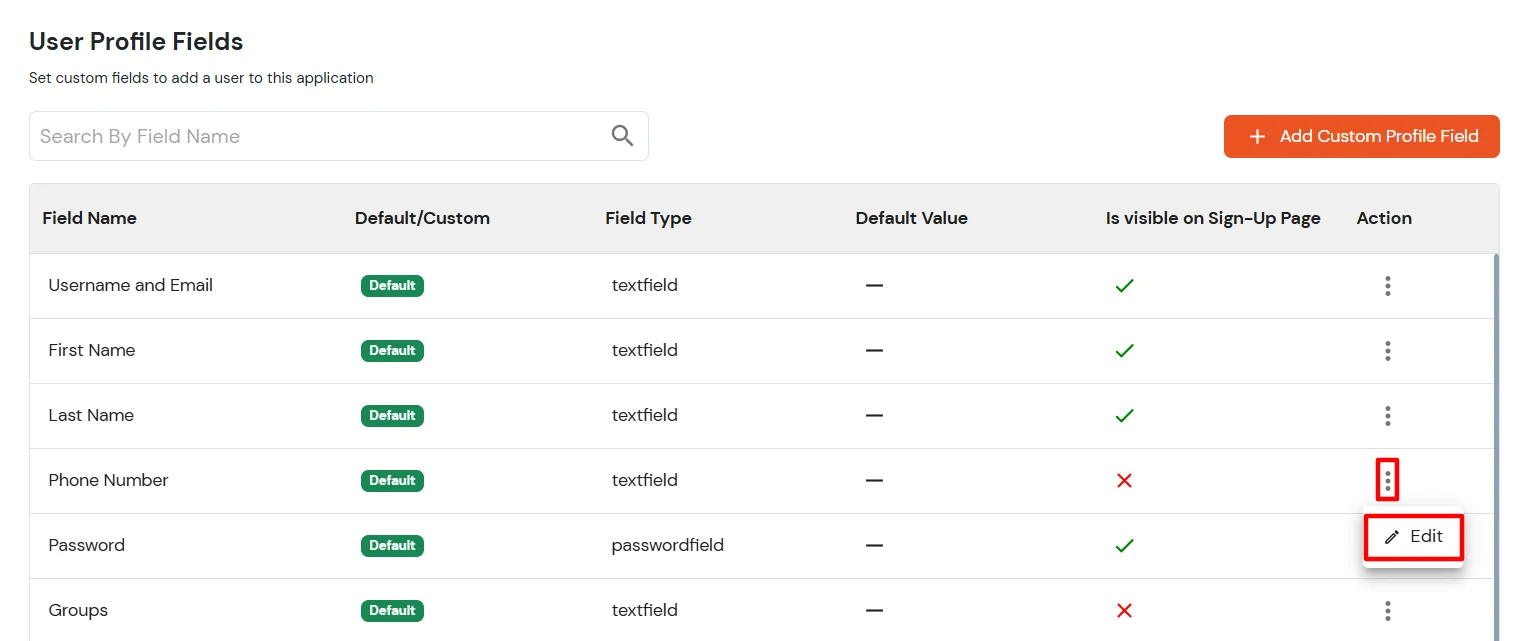 miniOrange Identity Platform Admin Handbook: Edit action menu